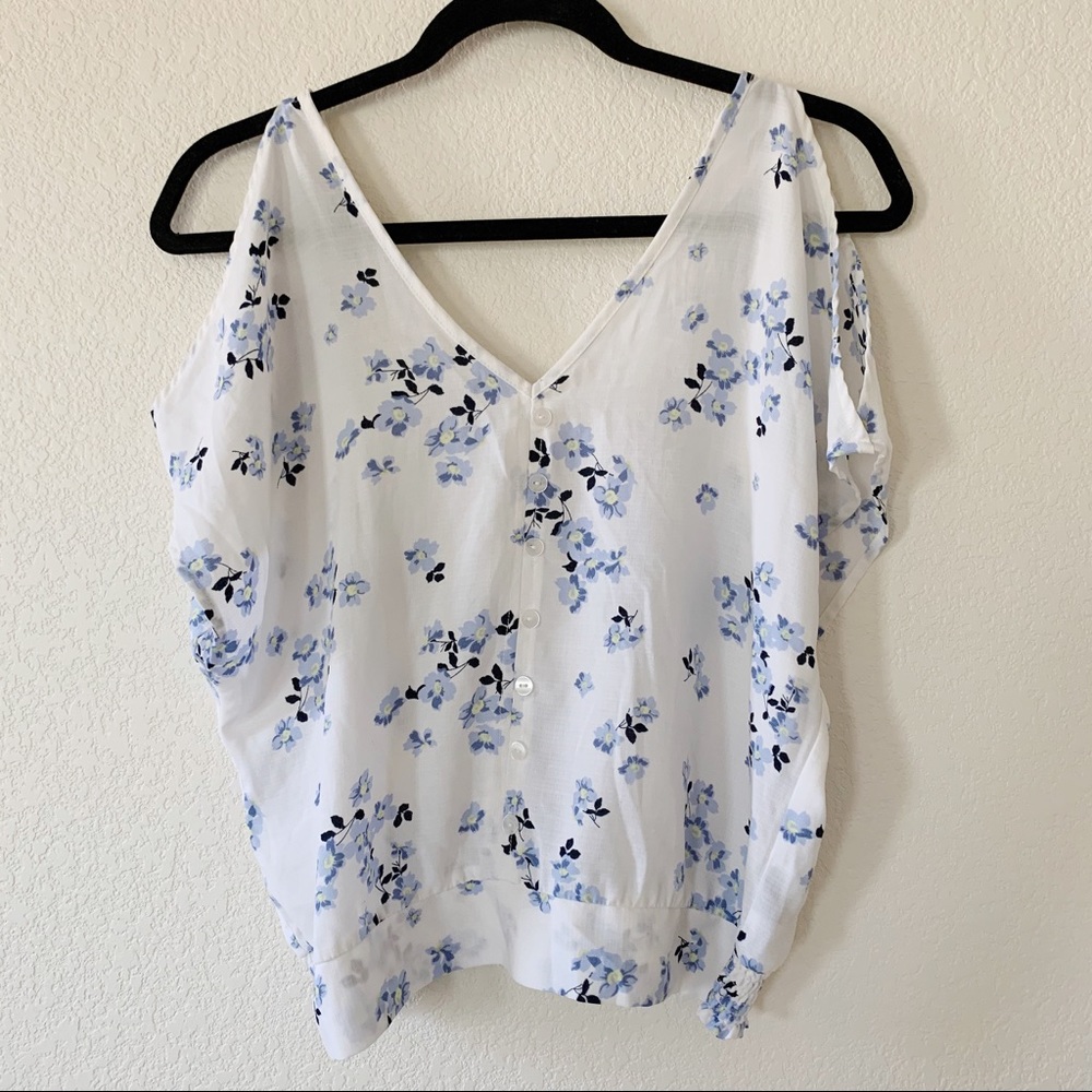 BCX White Floral Cold Shoulder Blouse